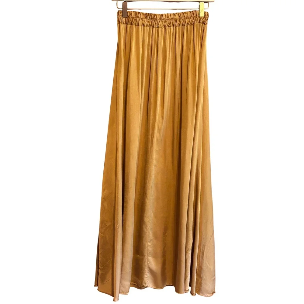 Made in Italy Gold Silk Blend Maxi Skirt Satin Luster